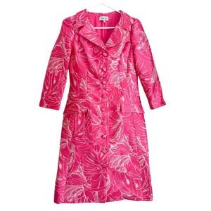 Rickie Freeman For Teri Jon Botanical Jaquard Coat Dress Hot Pink Barbie Retro
